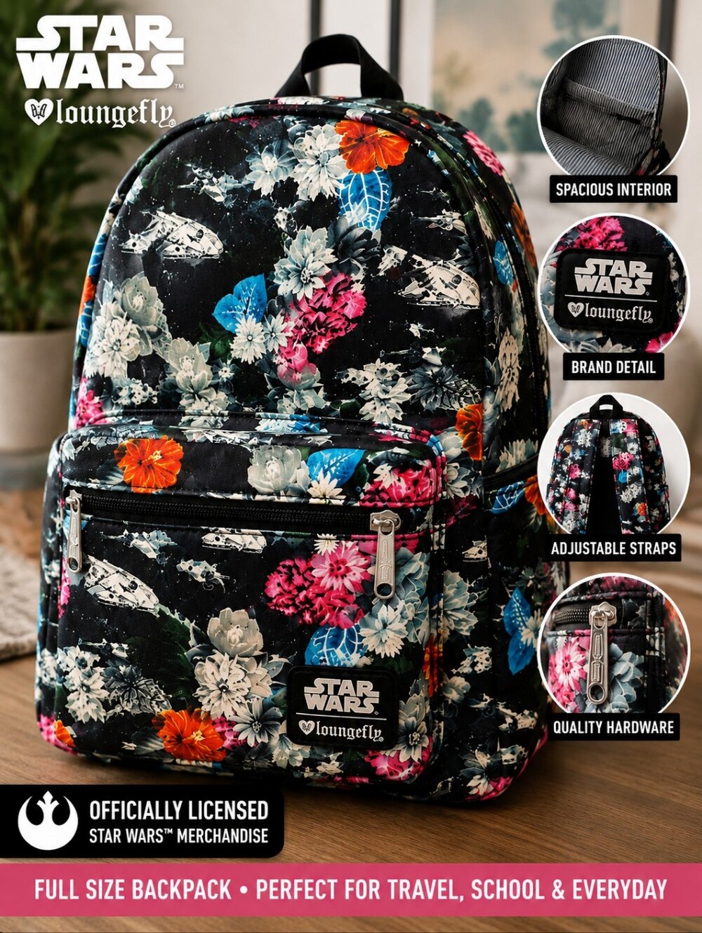 Loungefly Star Wars Floral Millennium Falcon Full Size Backpack